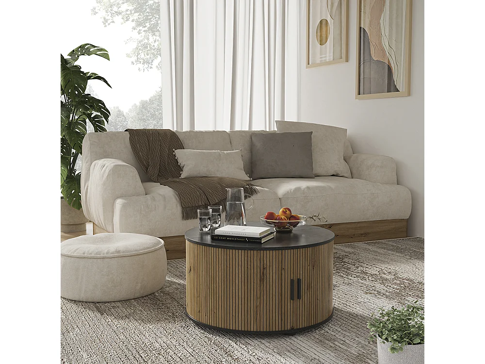 Coffee table oak/black 80x80x45 selva