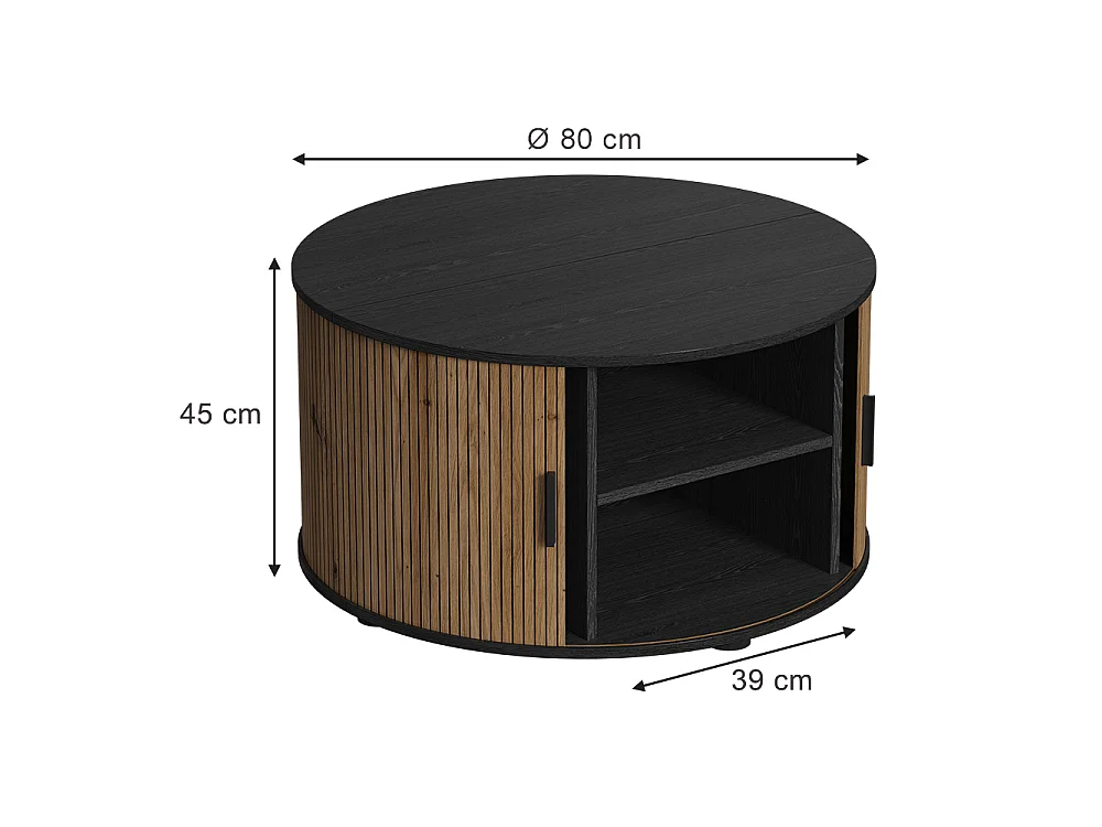 Table basse chêne/noir 80x80x45 selva