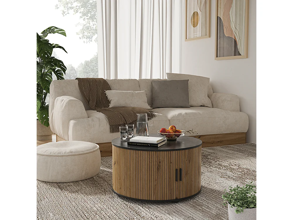 Table basse chêne/noir 80x80x45 selva