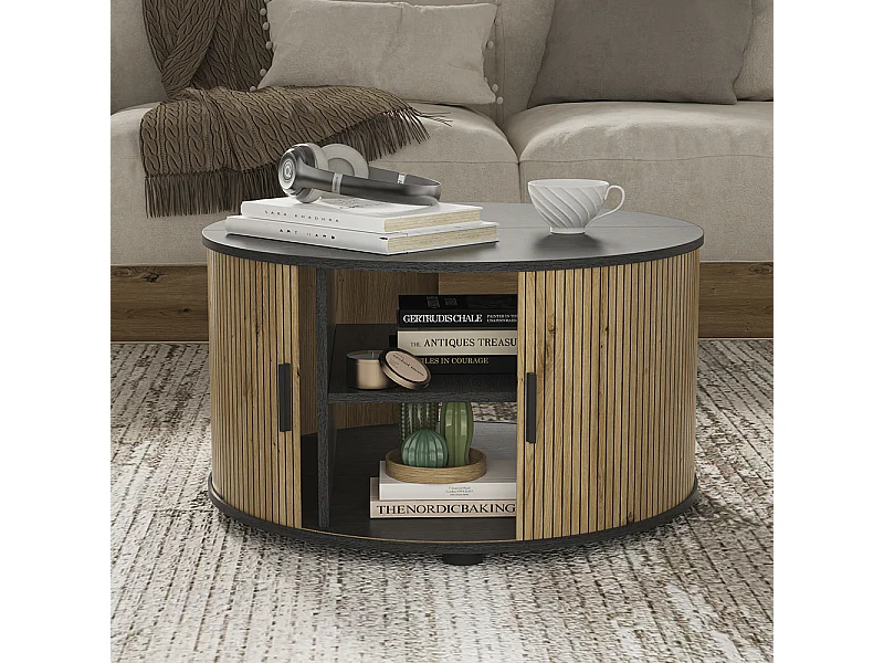 Table basse chêne/noir 80x80x45 selva