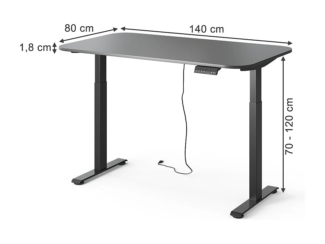 höhenverstellbarer elektrischer Schreibtisch schwarz/anthrazit 140x80x120 elevate