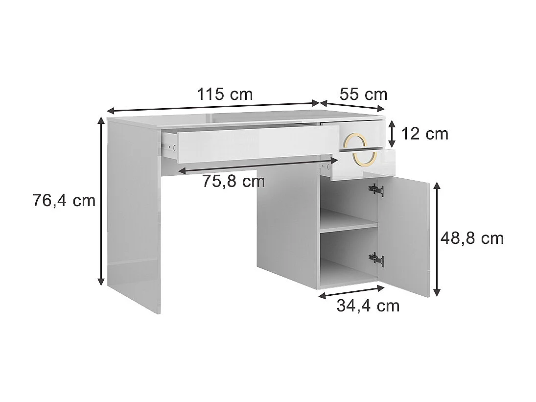 Bureau blanc haute brillance 115x55x76.4 adela