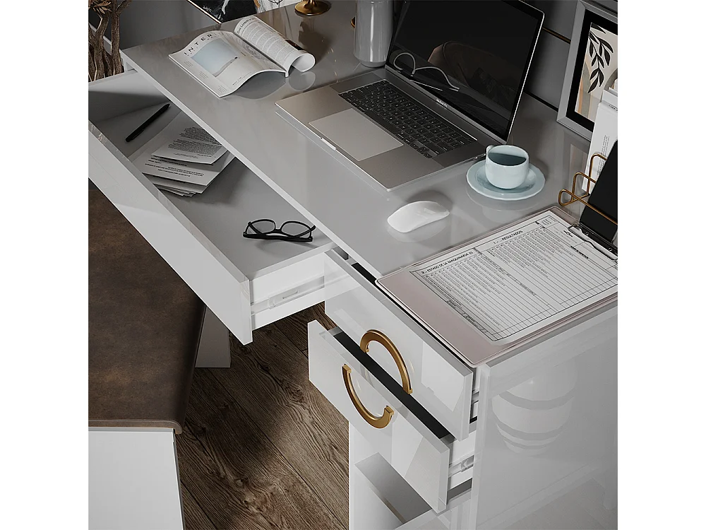 Bureau blanc haute brillance 115x55x76.4 adela