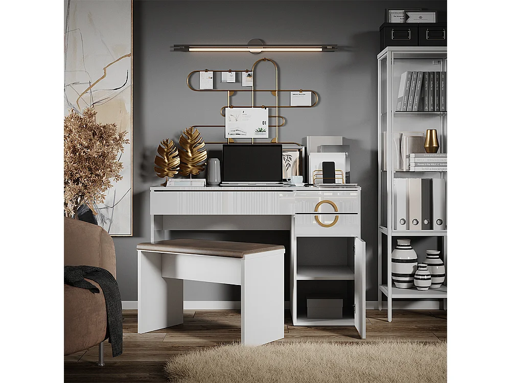 Bureau blanc haute brillance 115x55x76.4 adela