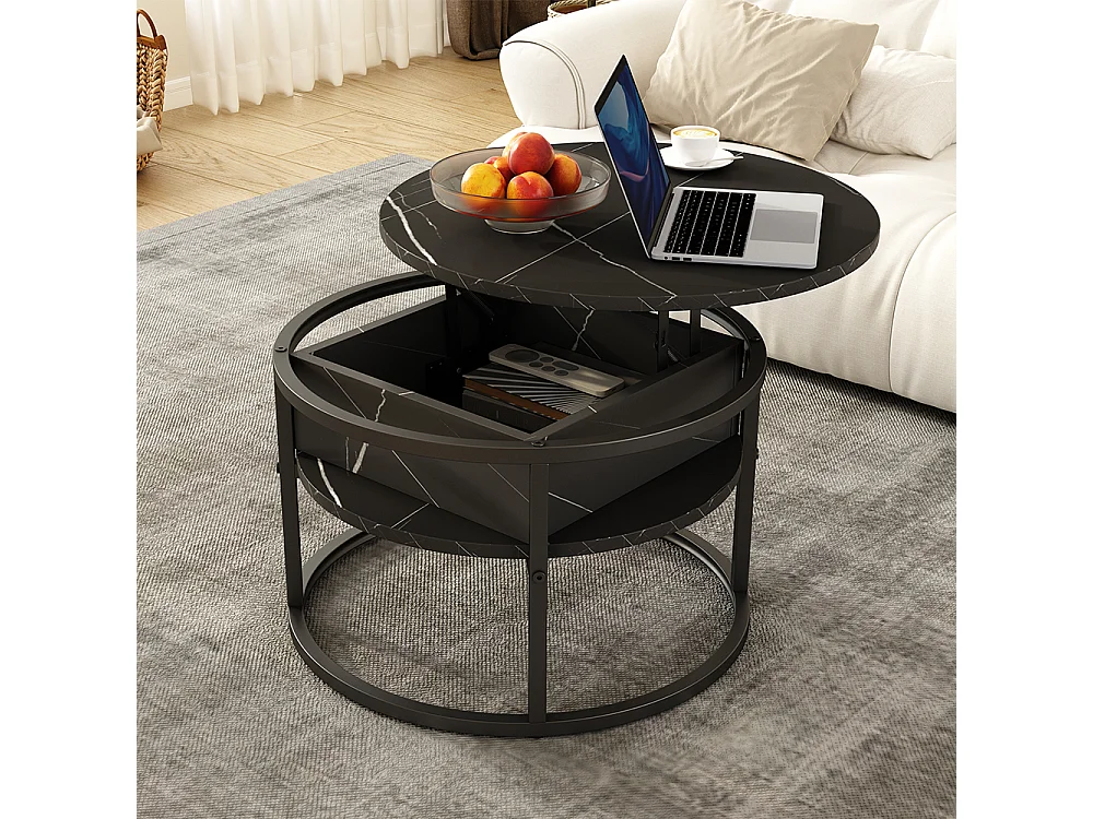 Table basse noir/marbre blanc 57x57x47.5 marlo