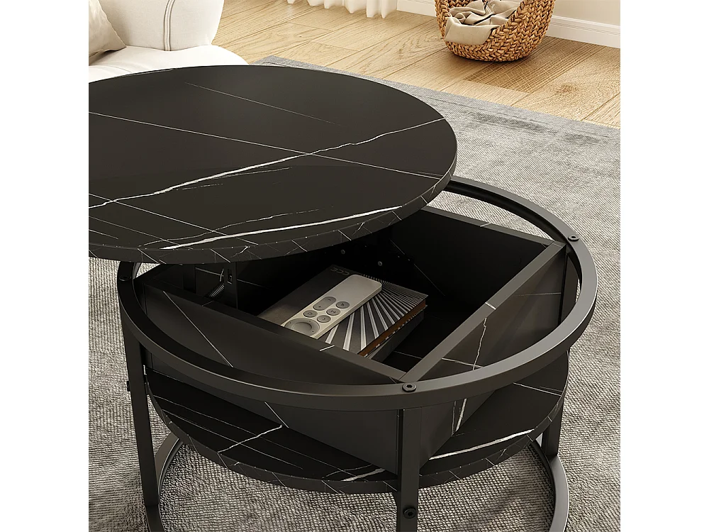 Coffee table black/marble-white 57x57x47.5 marlo