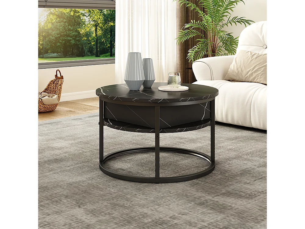 Coffee table black/marble-white 57x57x47.5 marlo