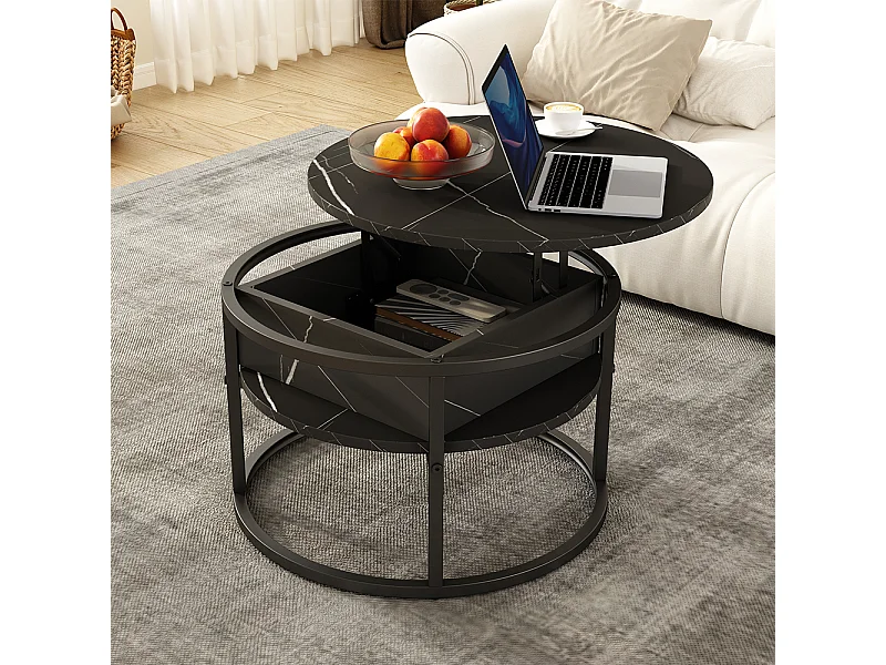 Table basse noir/marbre blanc 57x57x47.5 marlo