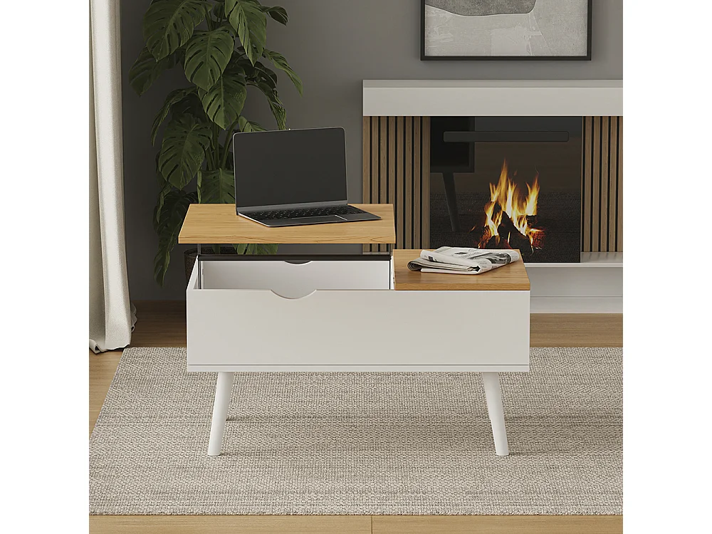 Couchtisch weiß/eiche 76x45x40 stora