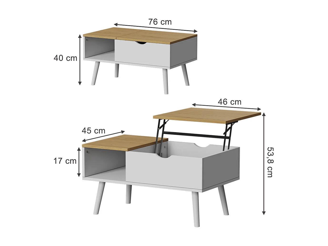 Couchtisch weiß/eiche 76x45x40 stora