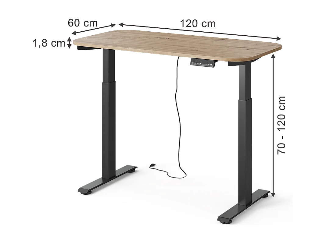 höhenverstellbarer elektrischer Schreibtisch schwarz/artisan 120x60x120 elevate