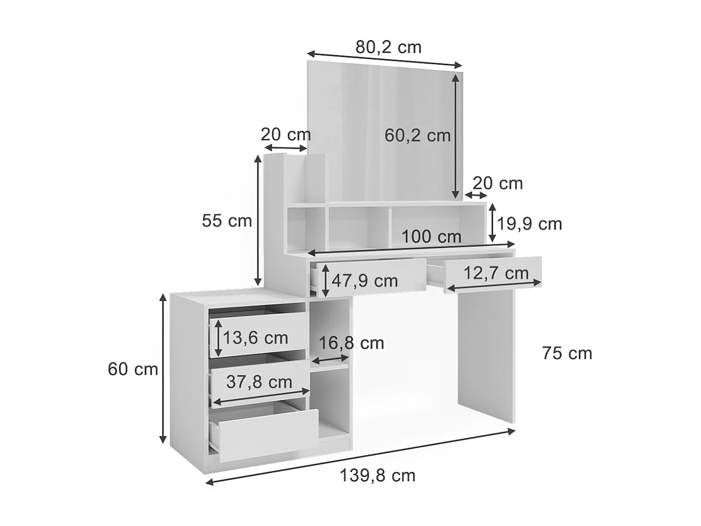Scrivania bianco 139.8x40x75 anja