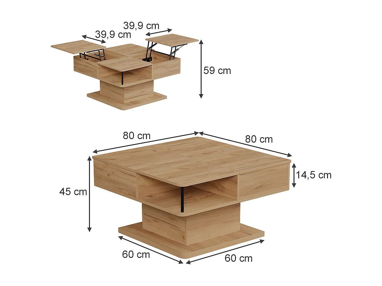 Couchtisch goldkraft eiche 80x45x80 movira
