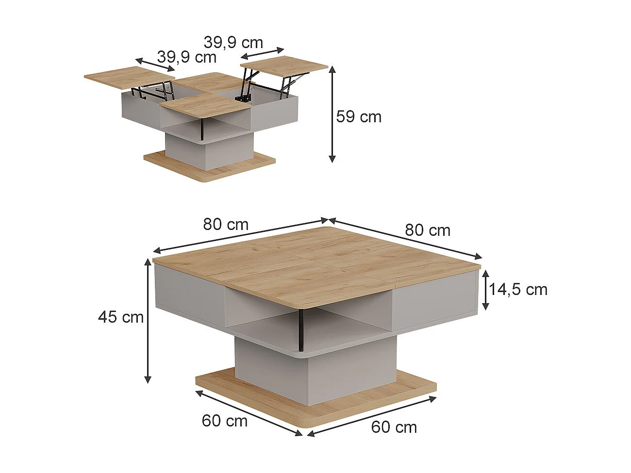 Couchtisch beige 80x45x80 movira