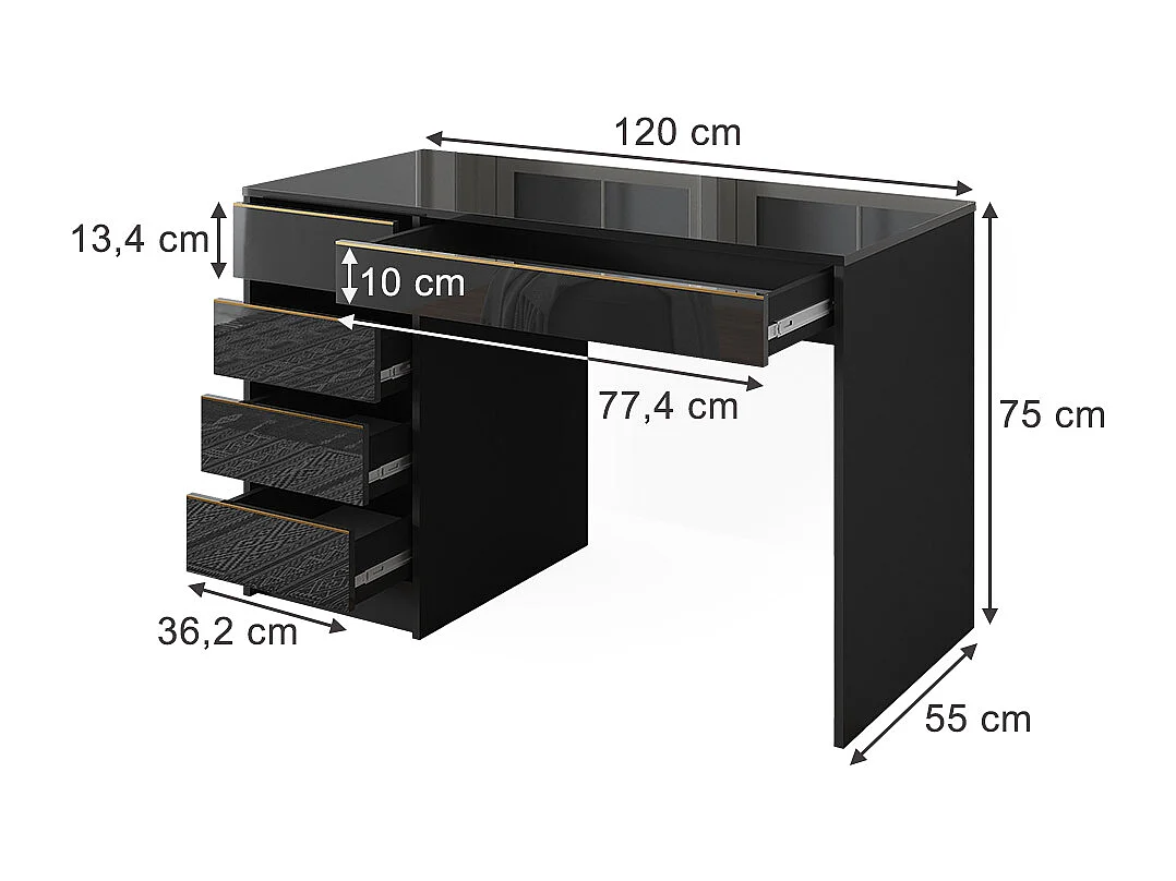 Secretária preto alto brilho 55x120x75 sherry