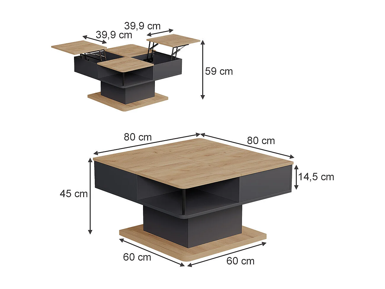 Couchtisch anthrazit 80x45x80 movira