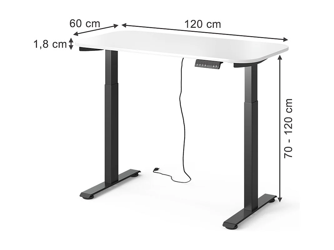höhenverstellbarer elektrischer Schreibtisch schwarz/weiß 120x60x120 elevate
