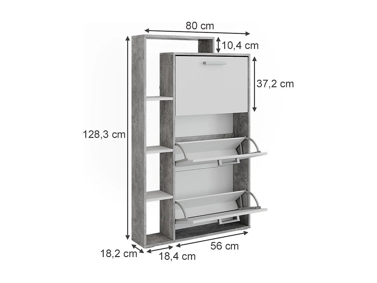 Skotipper hvid/beton 80x18.2x128.3 orlando