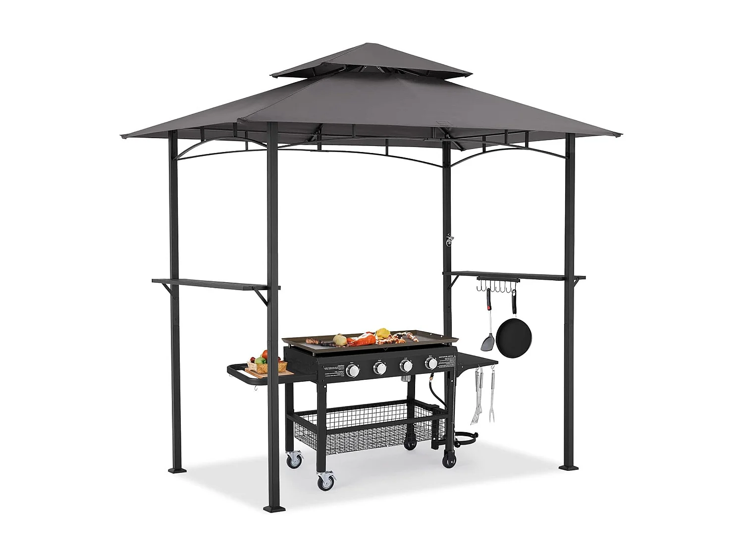 YODOLLA Metall-Grillpavillon für Außengarten - 2,4 x 1,5 m - Grau