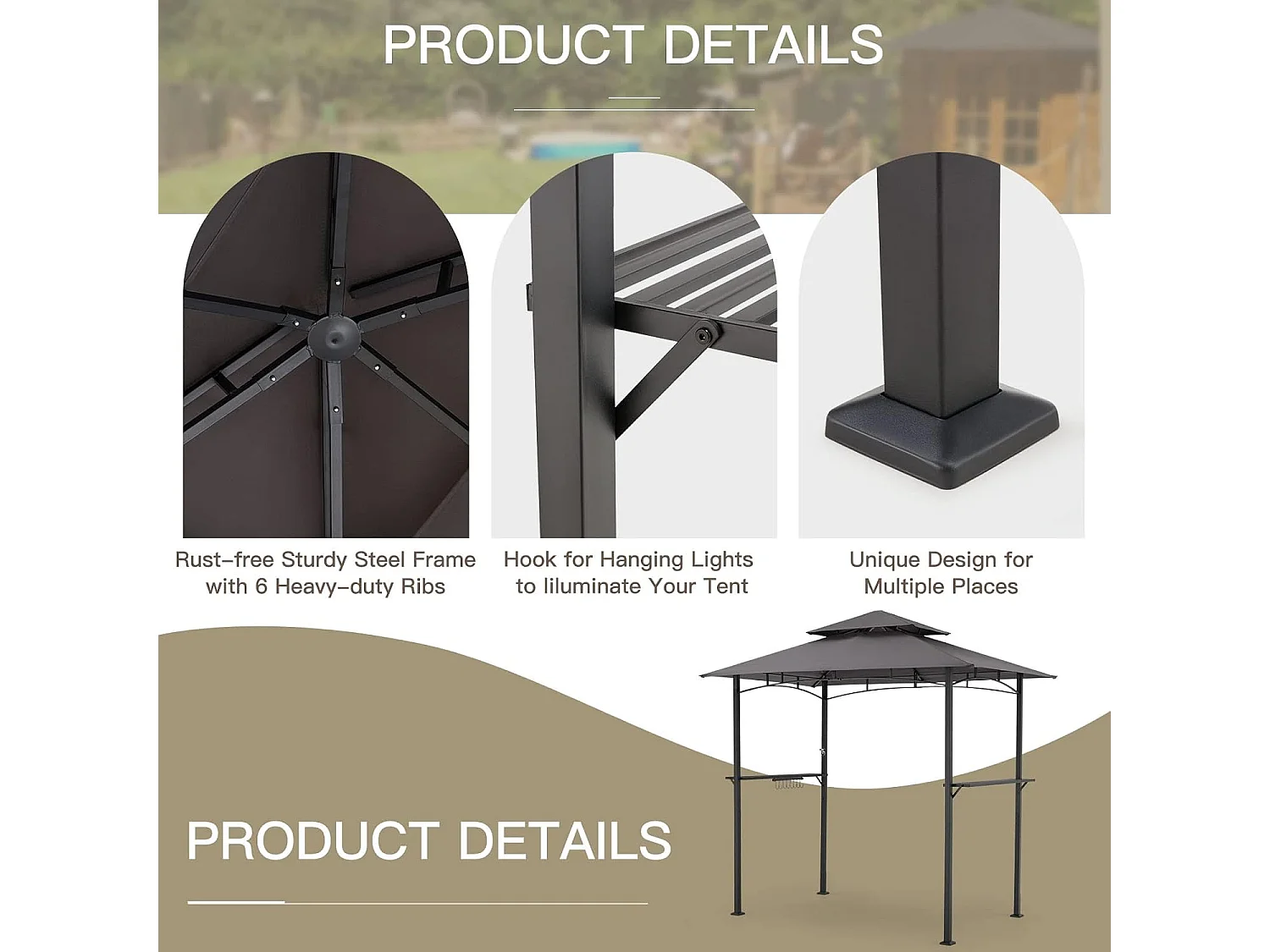 YODOLLA Metall-Grillpavillon für Außengarten - 2,4 x 1,5 m - Grau