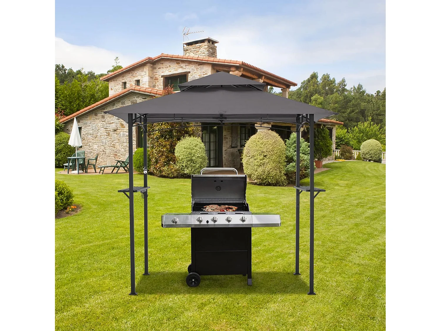 YODOLLA Metall-Grillpavillon für Außengarten - 2,4 x 1,5 m - Grau
