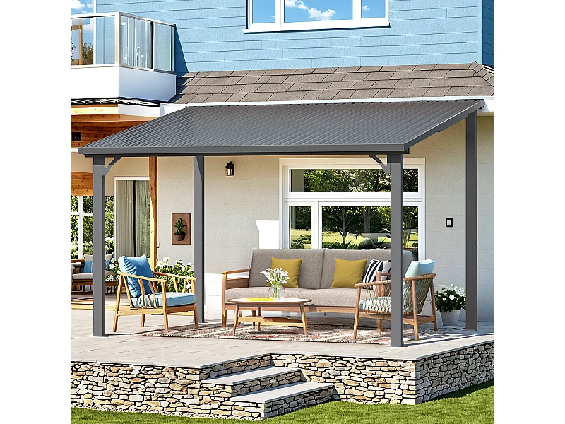 YODOLLA - Pergola Murale - Toit Massif Opaque et Incliné - Résistant aux UV & Vent - Tonnelle Jardin Exterieur - 2.4x3.65m - Noir