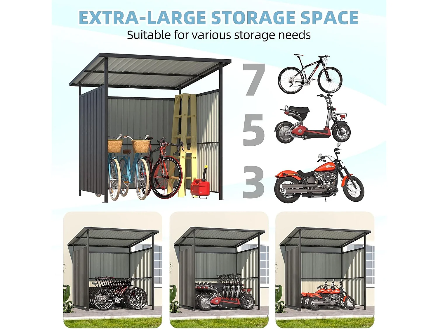YODOLLA Grillpavillon Hartdach, Außenpergola Metallmarkisen Offenes Design für Terrassen-BBQ, Anbau Fahrrad Gartenschuppen, 2x2.2x2m, Schwarz