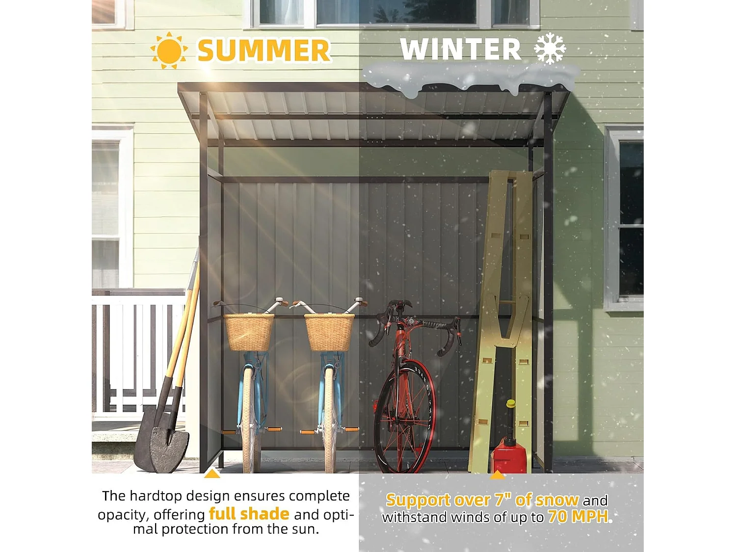 YODOLLA Grillpavillon Hartdach, Außenpergola Metallmarkisen Offenes Design für Terrassen-BBQ, Anbau Fahrrad Gartenschuppen, 2x2.2x2m, Schwarz
