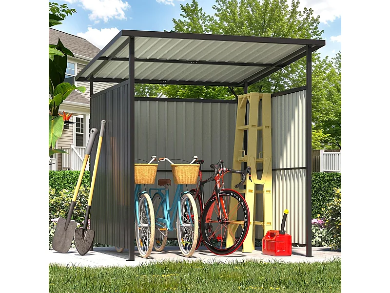 YODOLLA Grillpavillon Hartdach, Außenpergola Metallmarkisen Offenes Design für Terrassen-BBQ, Anbau Fahrrad Gartenschuppen, 2x2.2x2m, Schwarz