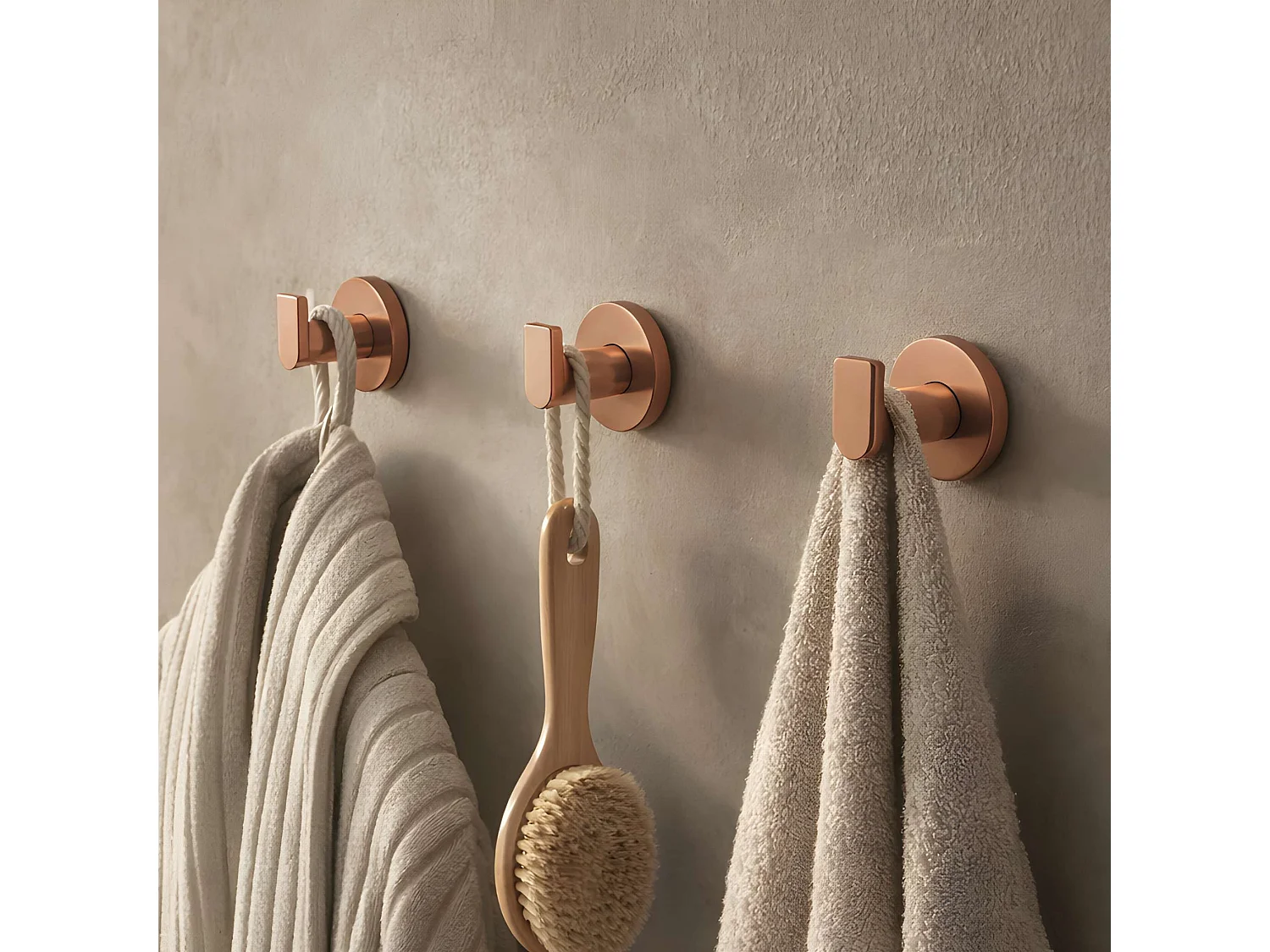 Porte serviette salle de bain 50cm et 3 Patères murale salle de bain  - acier inoxydable S.304 cuivré brossé - Fixation Collée ou Vissée