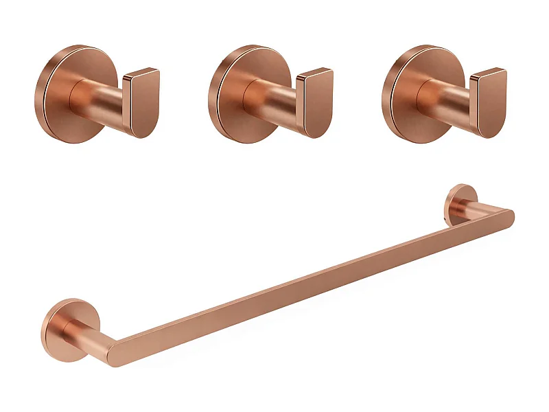 Porte serviette salle de bain 50cm et 3 Patères murale salle de bain  - acier inoxydable S.304 cuivré brossé - Fixation Collée ou Vissée