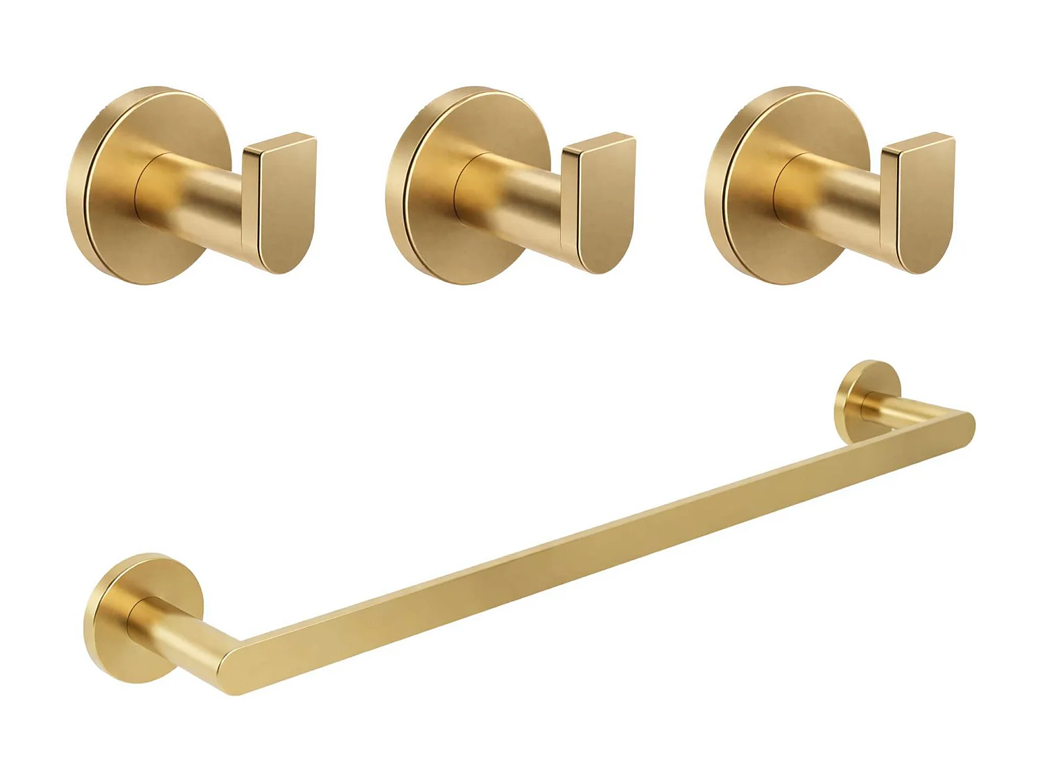 3 Patères murale salle de bain et porte serviette 50 cm - acier inoxydable S.304 or brossé - Fixation Collée ou Vissée