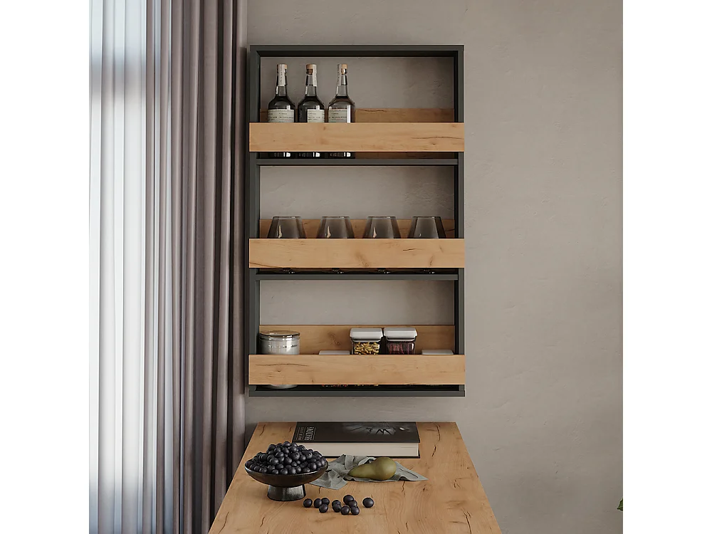 étagère pour verres à vin chêne doré/anthracite 60x15.1x98 repose