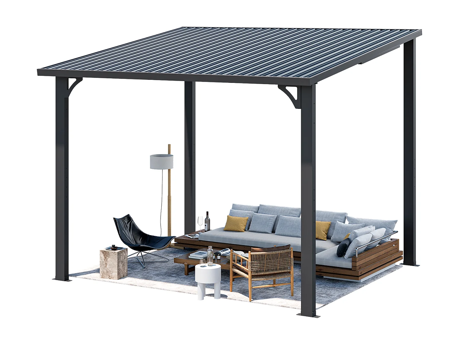 YODOLLA - Pergola Murale - Toit Massif Opaque et Incliné - Résistant aux UV & Vent - Tonnelle Jardin Exterieur - 2.4x3m - Noir