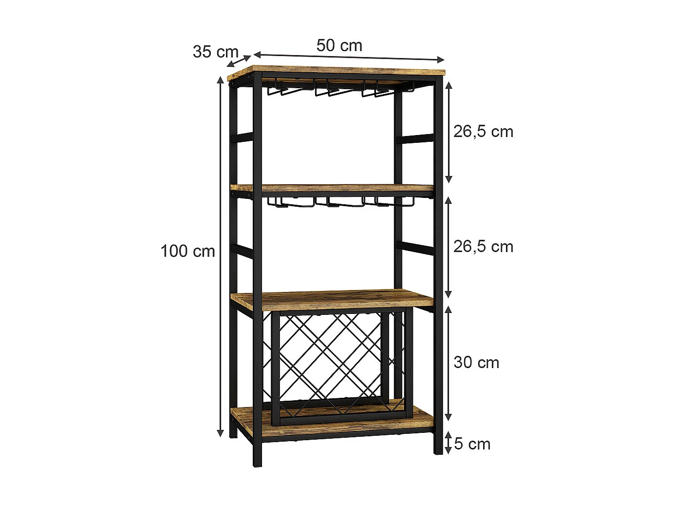 Vinreol  rustikt egetræ 50x35x100 vela