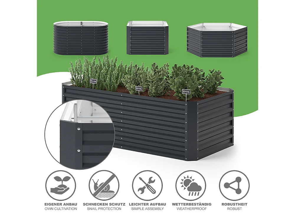 Jardinière anthracite 180x60x60