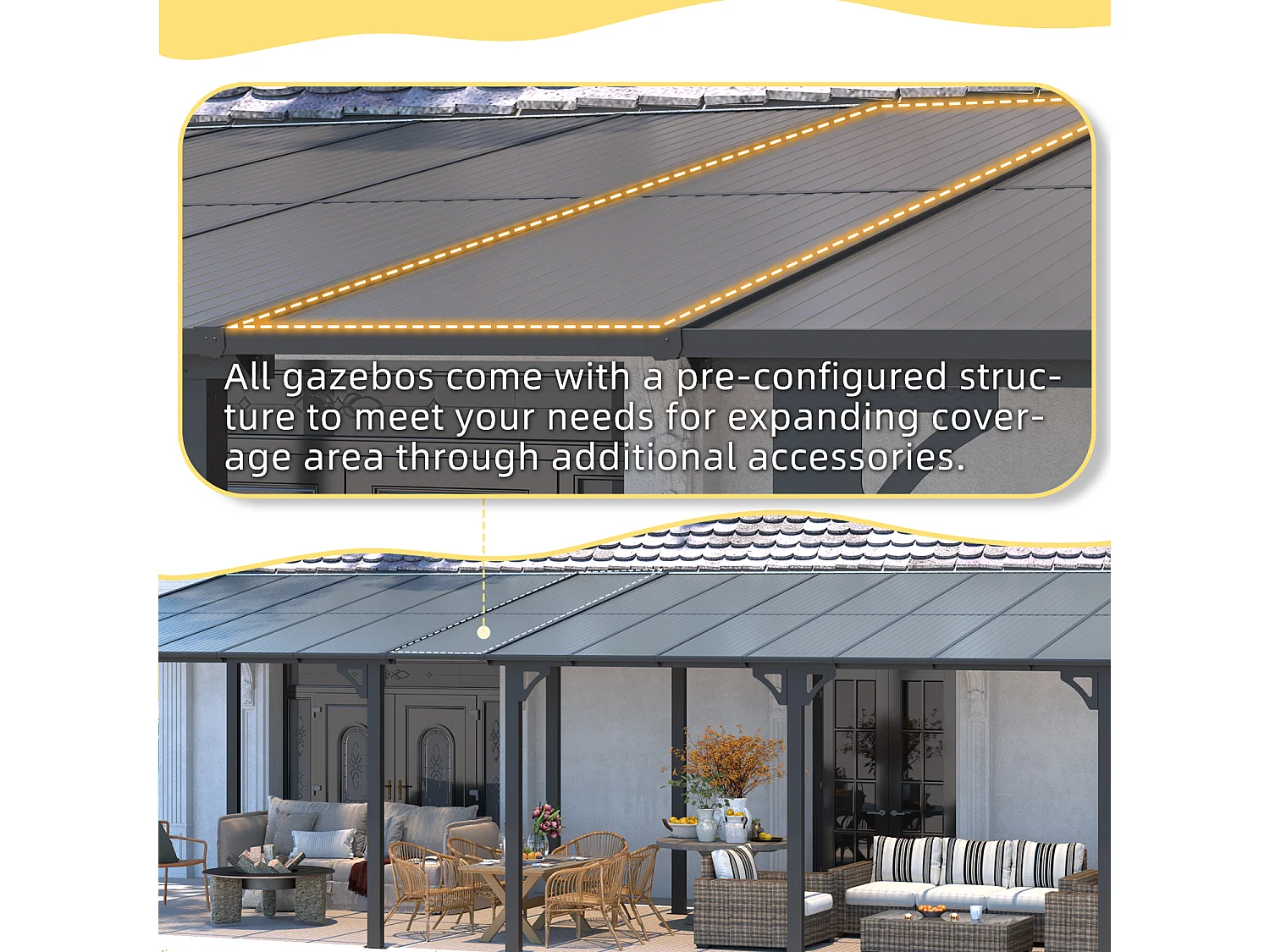 YODOLLA - Pergola Murale en Aluminium - toit incliné - Résistant aux UV & Vent - Tonnelle Jardin Exterieur - 4.3x3M - Noir