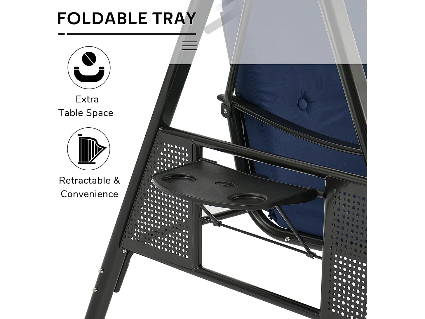 YODOLLA 3-Sitzer Hollywoodschaukel mit verstellbarem Baldachin & abnehmbarem Kissen, für Hinterhof, Garten, Hof, Pool, Balkon, Blau