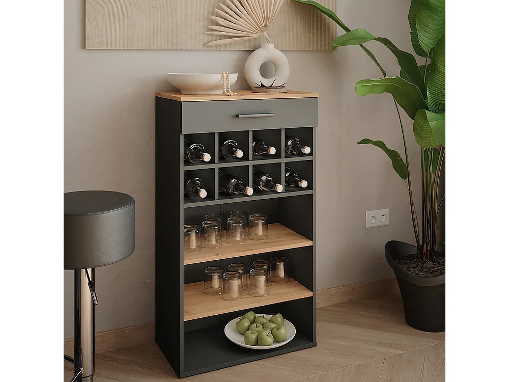Casier à vin chêne doré/anthracite 60x34.5x106 repose