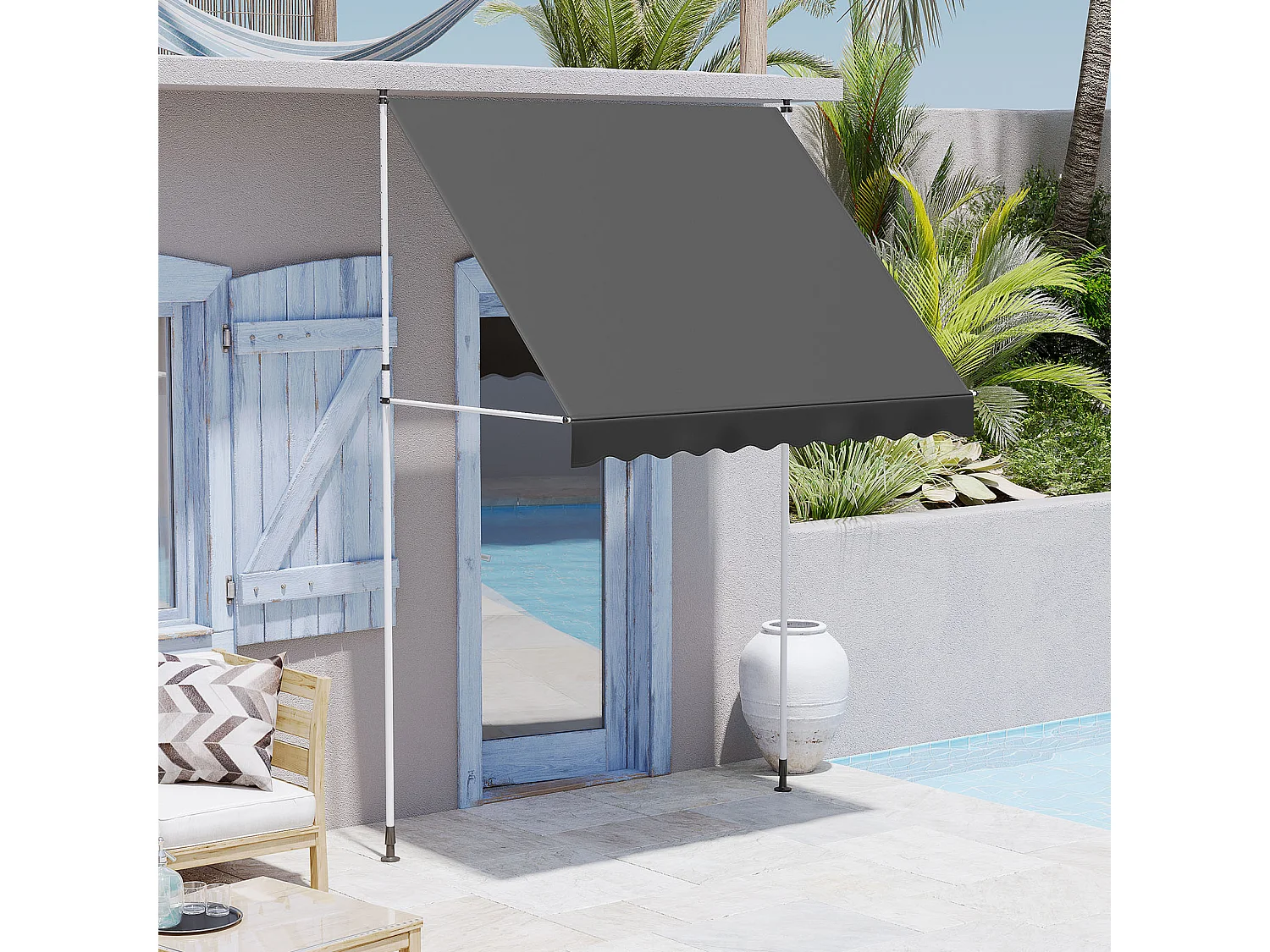 YODOLLA Manuelle Ausziehmarkise, Einstellbare Sonnenmarkise Mit UV-Schutz Für Terrasse, Fenster Oder Tür, Grau