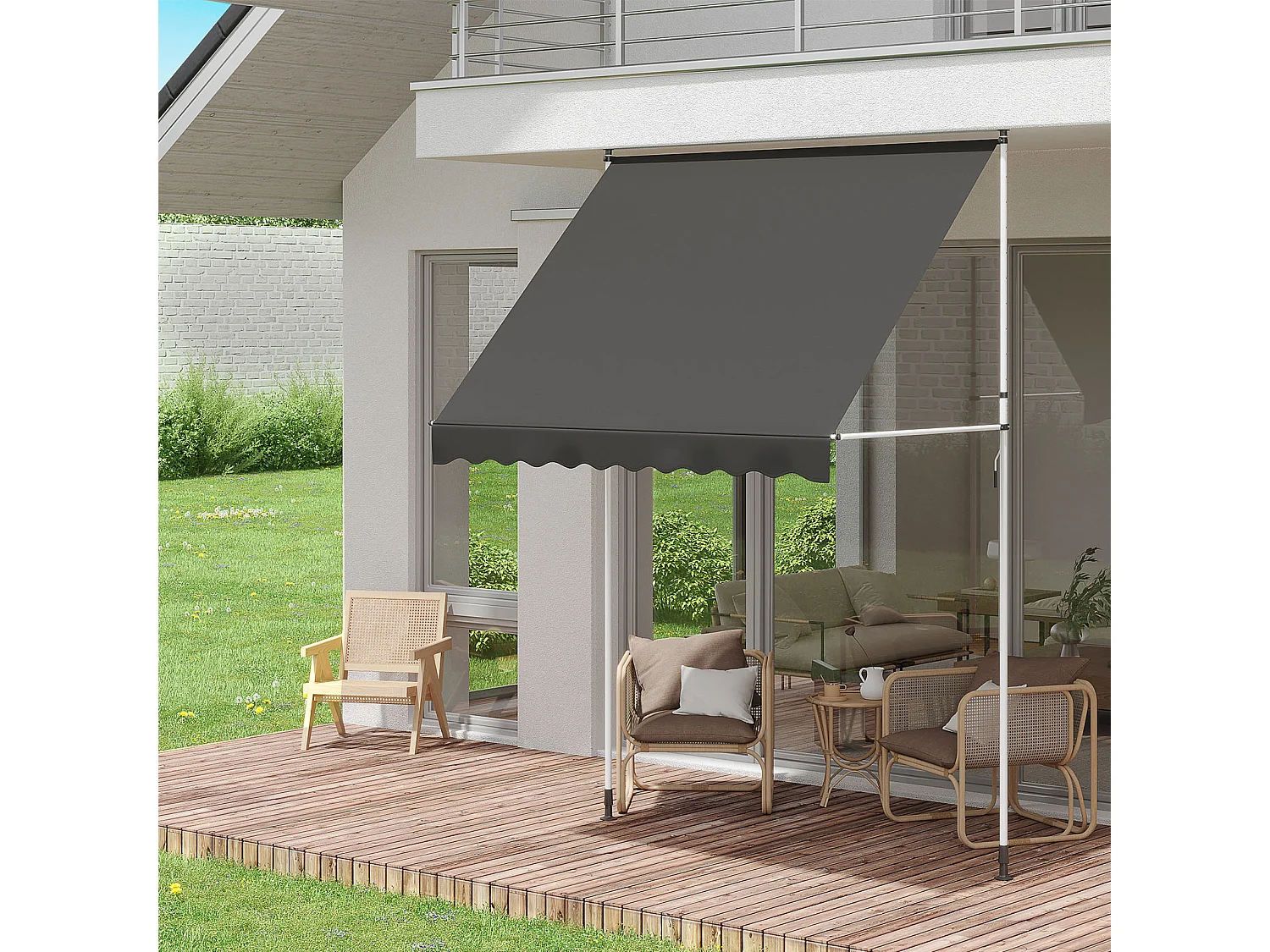 YODOLLA Manuelle Ausziehmarkise, Einstellbare Sonnenmarkise Mit UV-Schutz Für Terrasse, Fenster Oder Tür, Grau