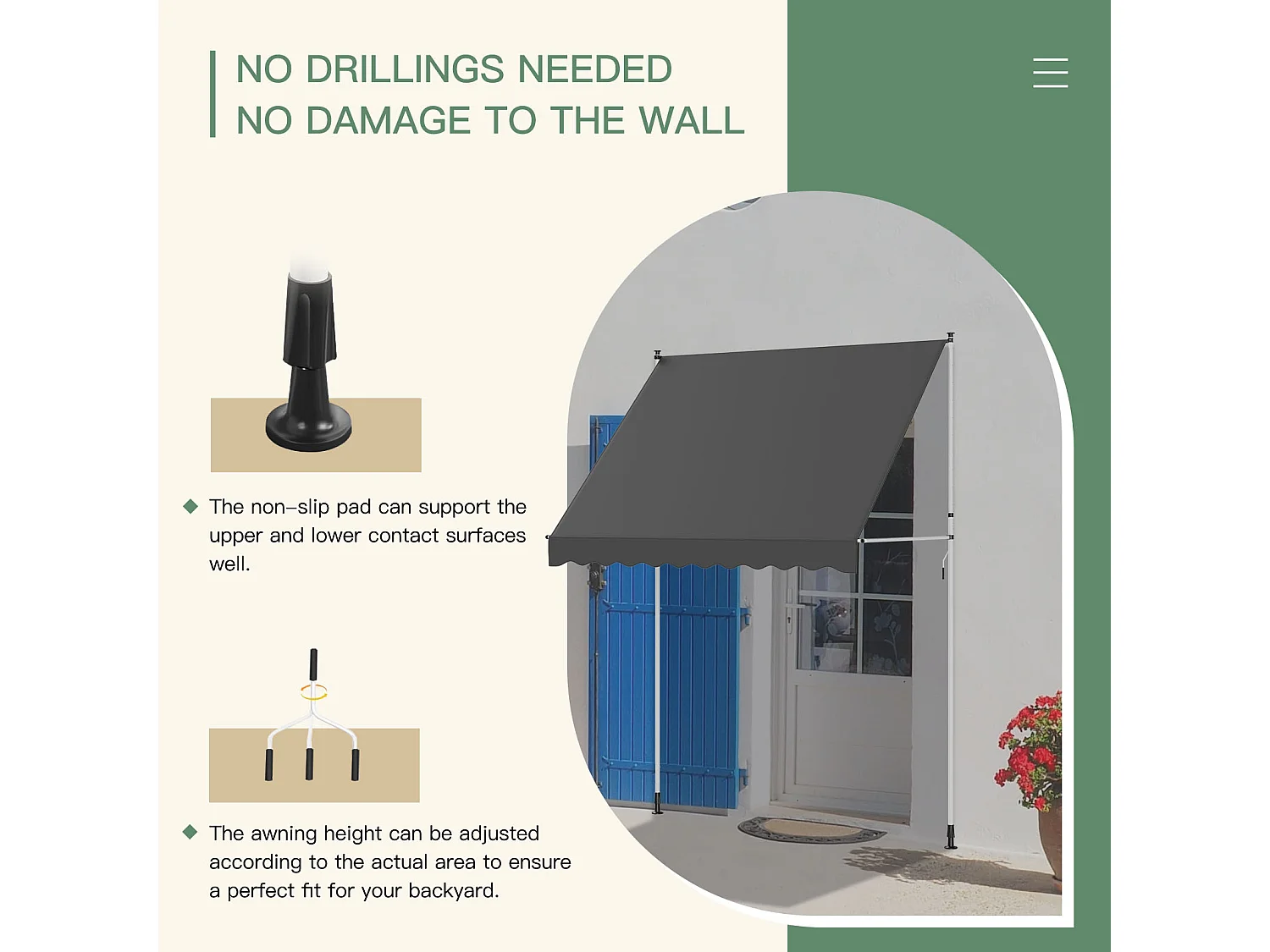 YODOLLA Manuelle Ausziehmarkise, Einstellbare Sonnenmarkise Mit UV-Schutz Für Terrasse, Fenster Oder Tür, Grau