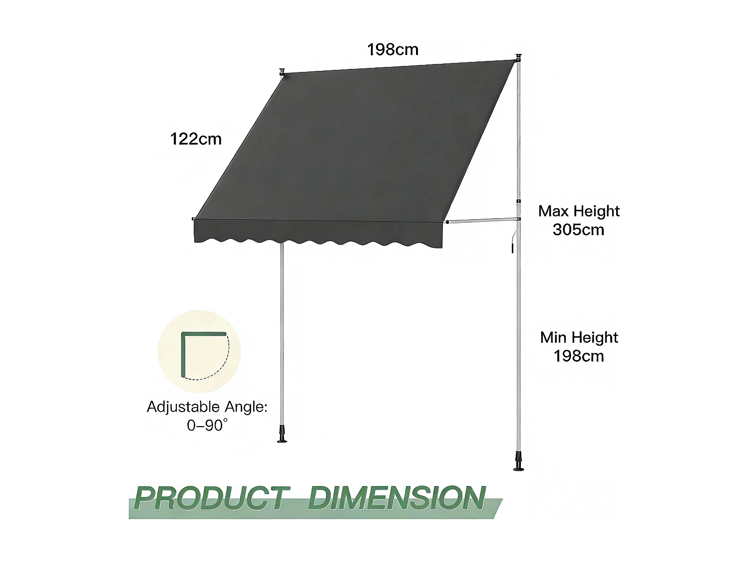 YODOLLA Manuelle Ausziehmarkise, Einstellbare Sonnenmarkise Mit UV-Schutz Für Terrasse, Fenster Oder Tür, Grau