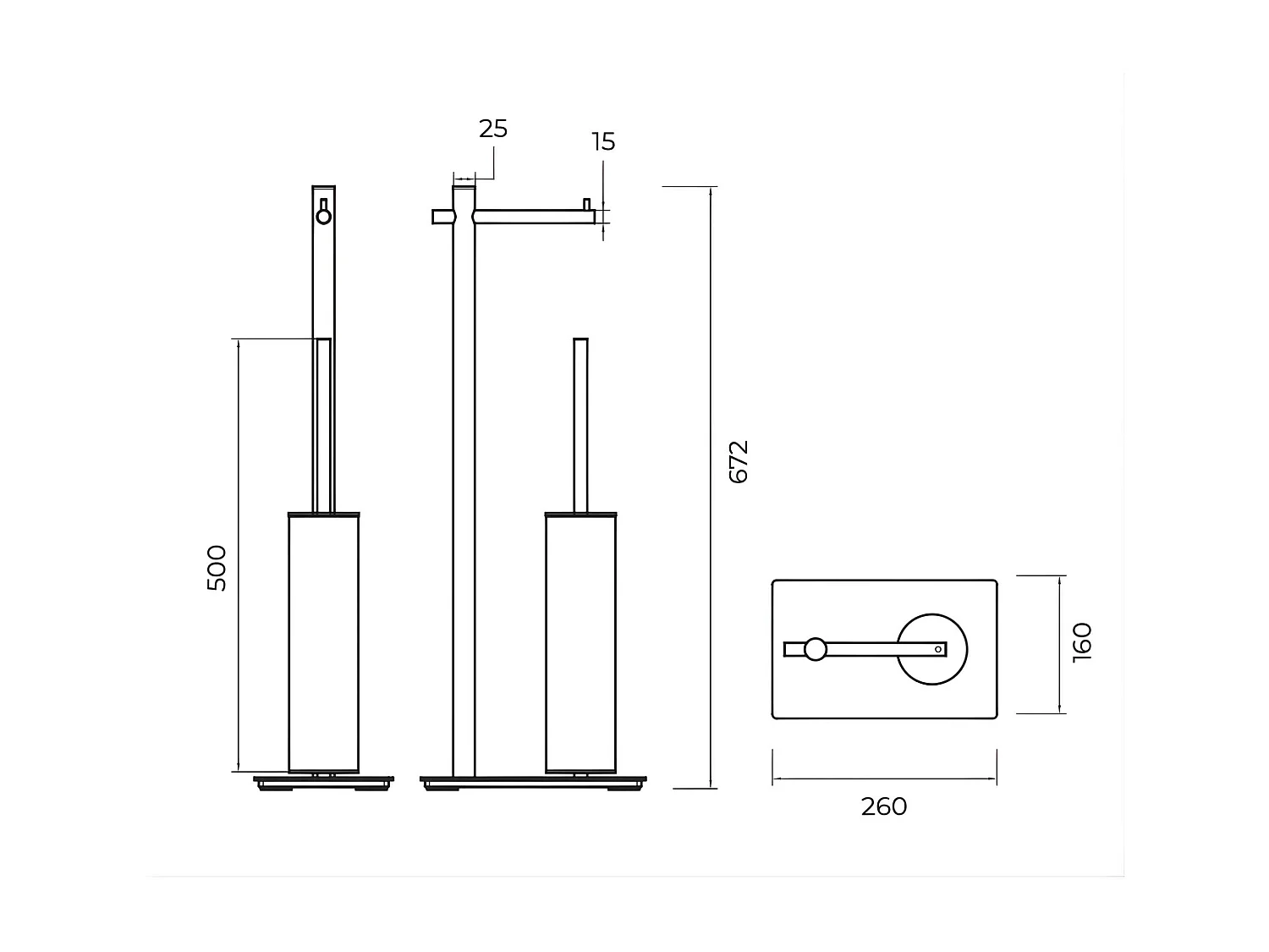 Porte papier toilette avec Porte-balai WC intégré - acier inoxydable S.304 or brossé - Fixation Collée ou Vissée
