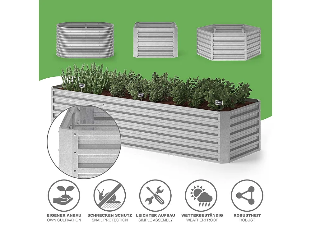 Jardinière argent 270x90x60