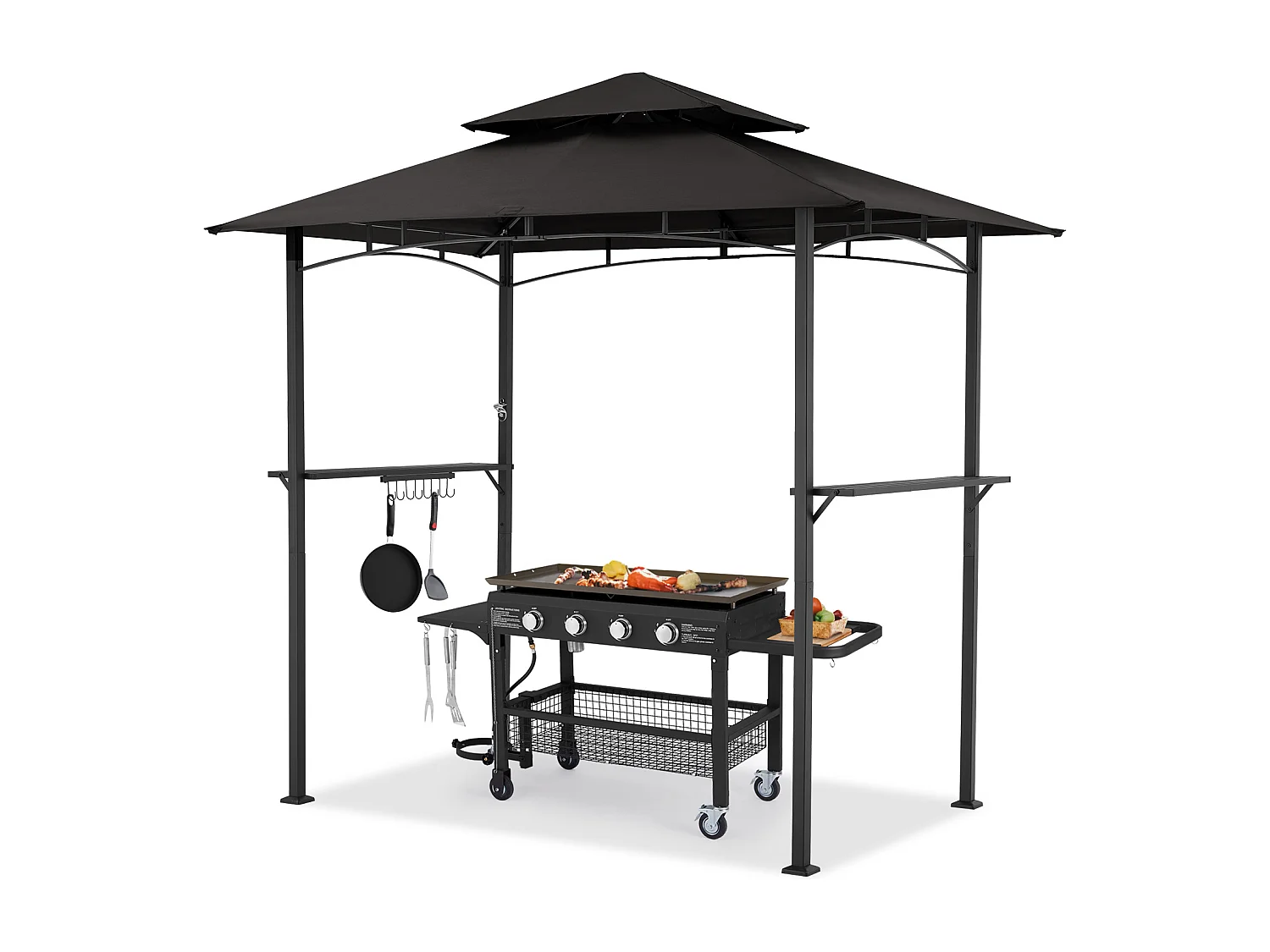 YODOLLA Grill-Pergola aus Metall für den Außenbereich, 2.4x1.5m, Schwarz