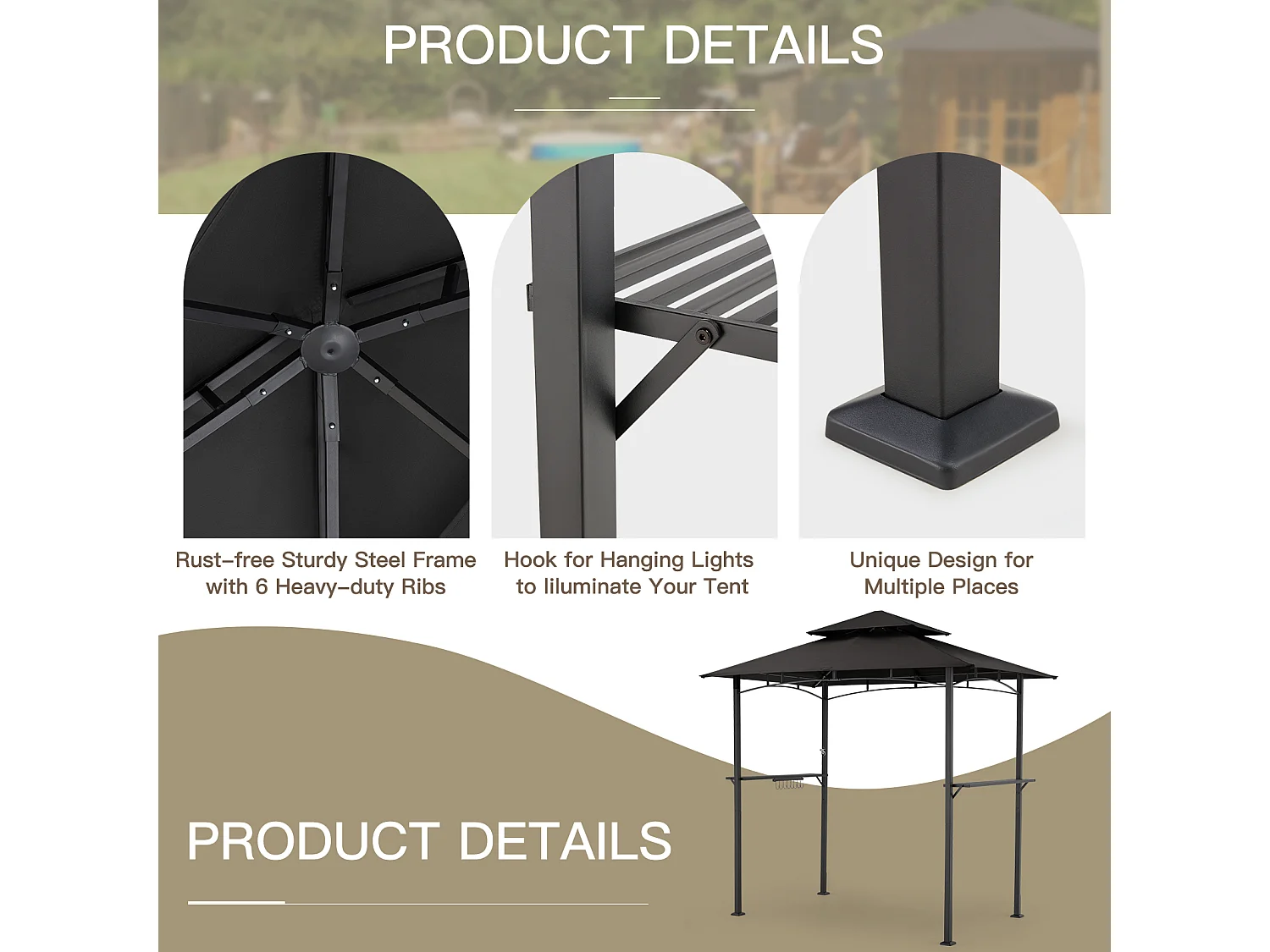 YODOLLA Grill-Pergola aus Metall für den Außenbereich, 2.4x1.5m, Schwarz