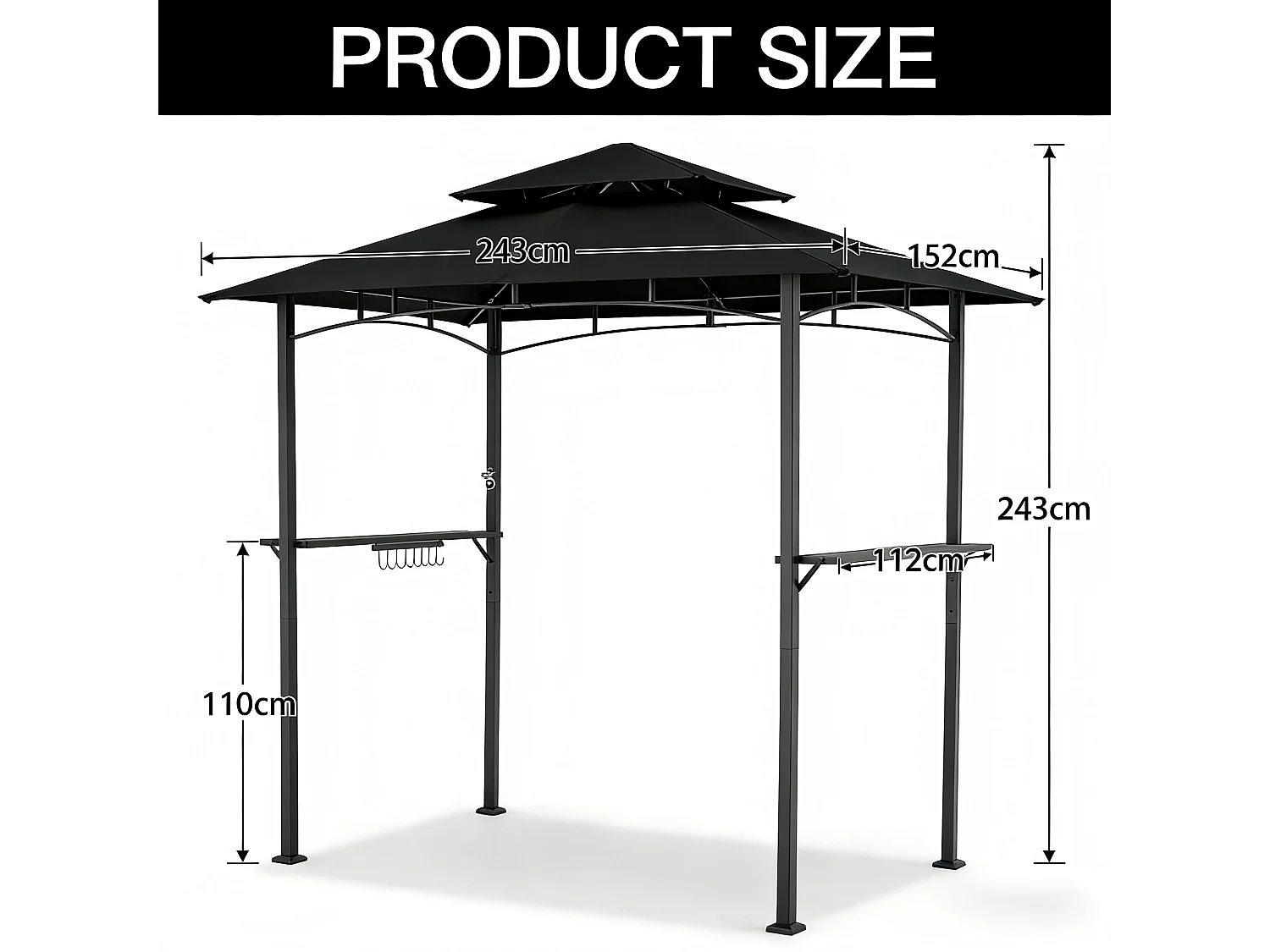 YODOLLA Grill-Pergola aus Metall für den Außenbereich, 2.4x1.5m, Schwarz