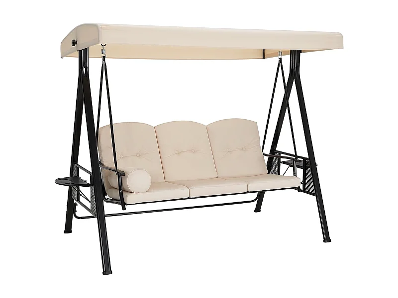YODOLLA 3-Sitzer Hollywoodschaukel mit verstellbarem Baldachin & abnehmbarem Kissen, für Hinterhof, Garten, Hof, Pool, Balkon, Beige
