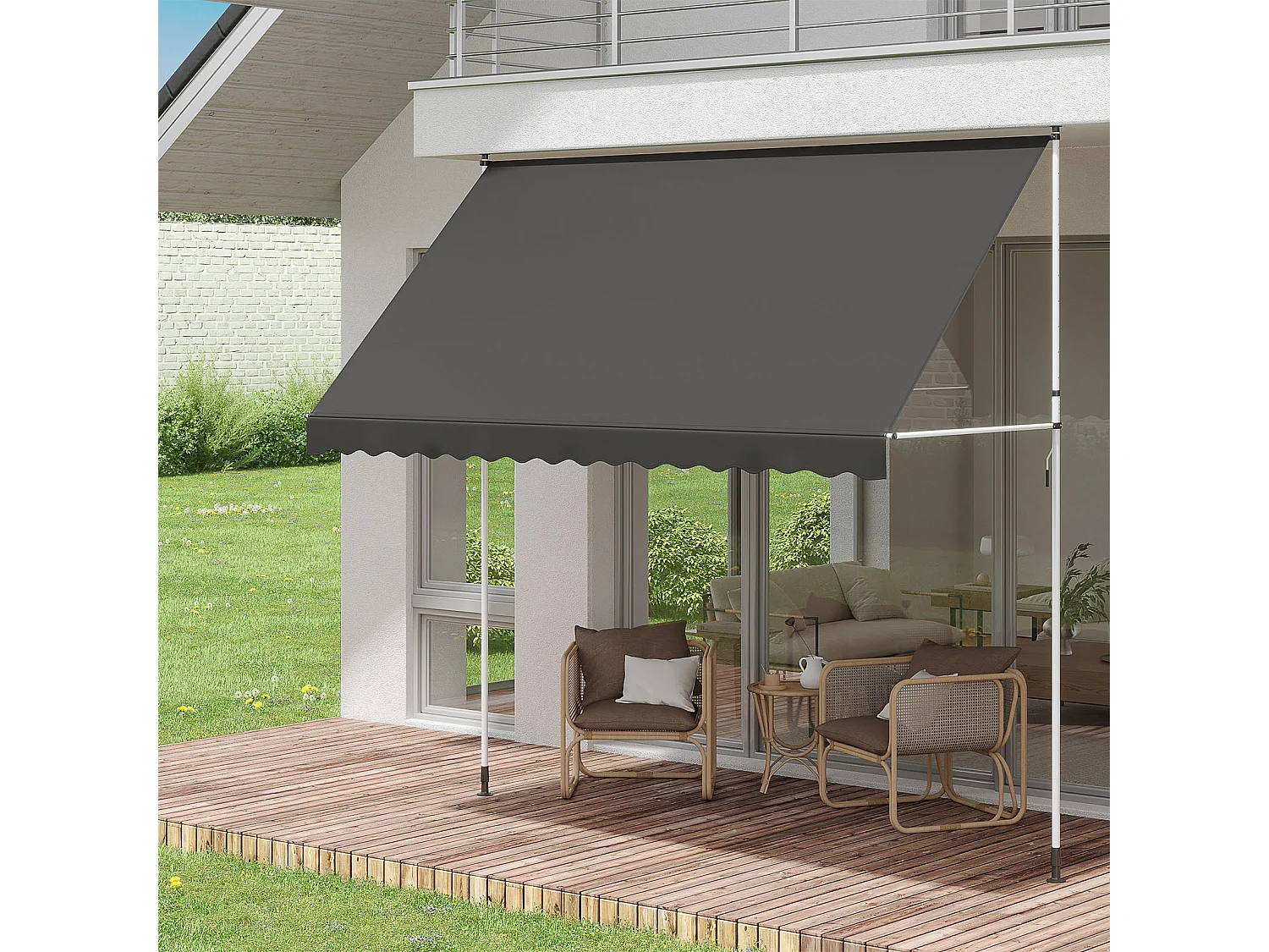 YODOLLA Manuelle Ausziehmarkise, Einstellbare Sonnenmarkise Mit UV-Schutz Für Terrasse, Fenster Oder Tür, 3 X 3 M, Grau